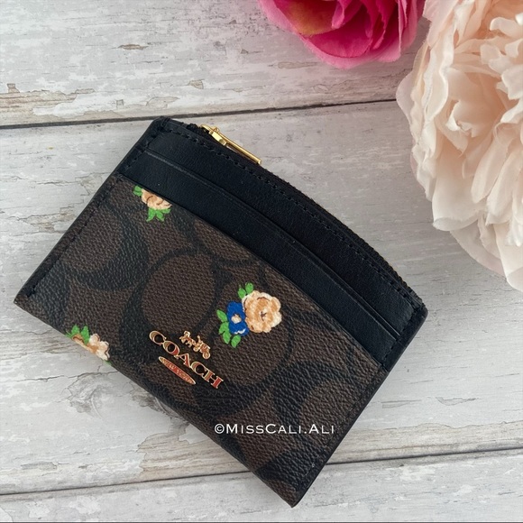 NWT COACH Mini Town Bucket Bag Signature Canvas Vintage Rose & Zipper Card Case - Picture 9 of 16